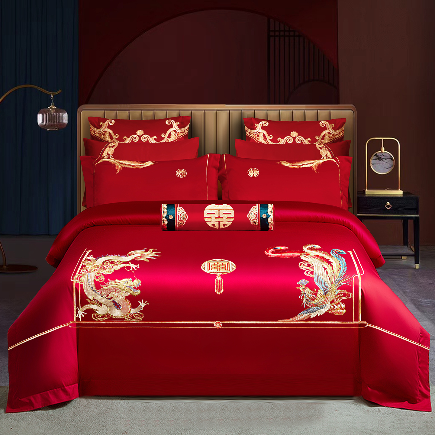 2025新款100s贡缎长绒棉提花婚庆系列四件套多件套 传承龙凤