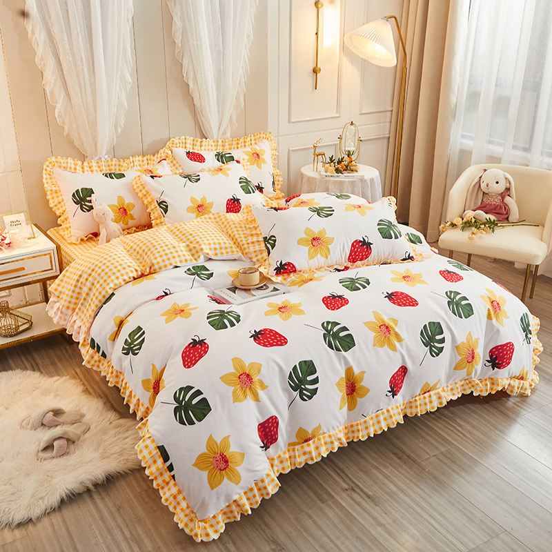 2021新款亲肤磨毛床单床裙四件套 1.8m床单款四件套 唯美-甜心草莓 床单款
