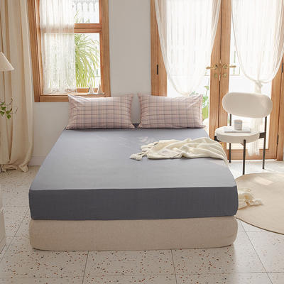 2020新款单品全棉格纹系列单品床笠 150cmx200cm 方块粉