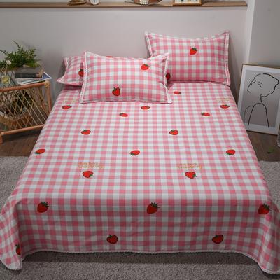 2021新款全棉粗布三件套凉席 床单230*240（三件套） 草莓格子-粉