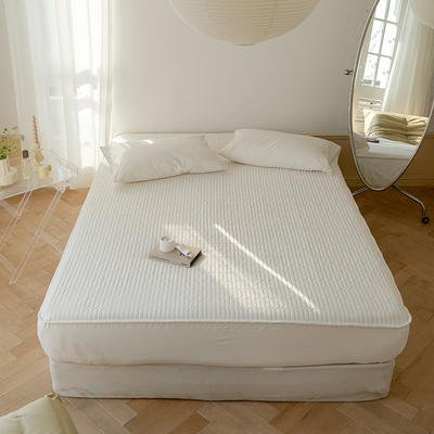 2022新款亲肤全棉夹棉条纹床笠床垫保护罩床笠套床罩--拍法一 90*200cm 经典白色