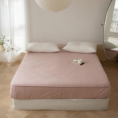 2022新款亲肤全棉夹棉条纹床笠床垫保护罩床笠套床罩--拍法一 120*200cm 经典粉色