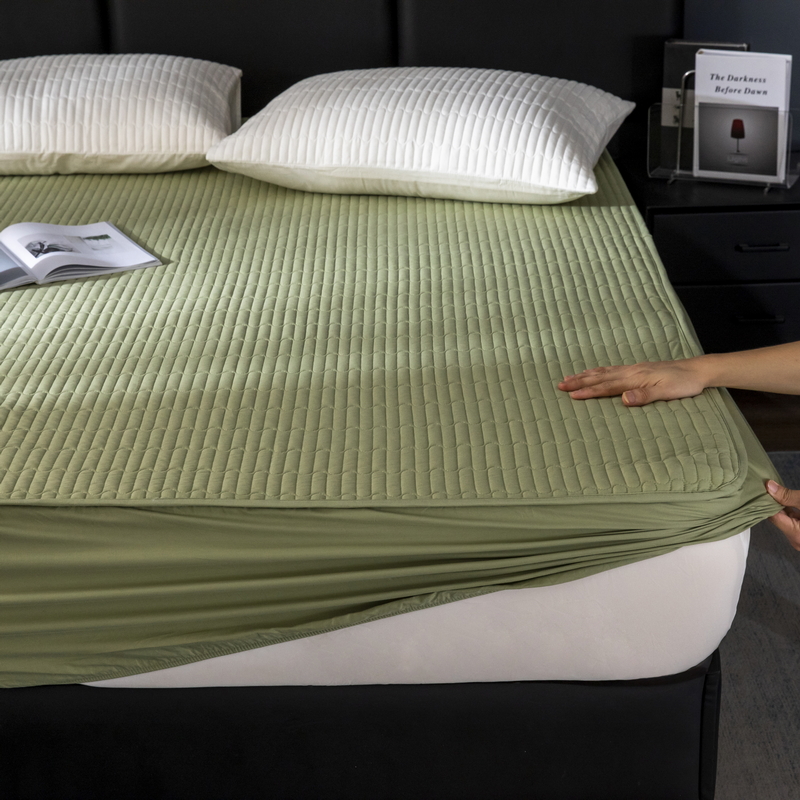 2022新款亲肤全棉夹棉条纹床笠床垫保护罩床笠套床罩--拍法二 120*200cm 绿