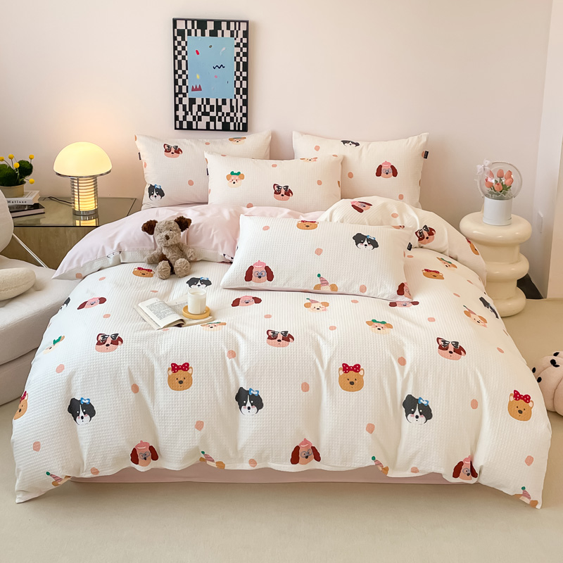 2025华夫格卡通磨毛系列 184001动物派对-米粉