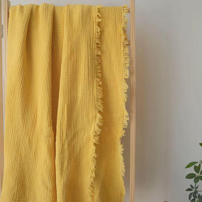 2023新款纯色全棉四层纱盖毯子 130*170cm 黄色