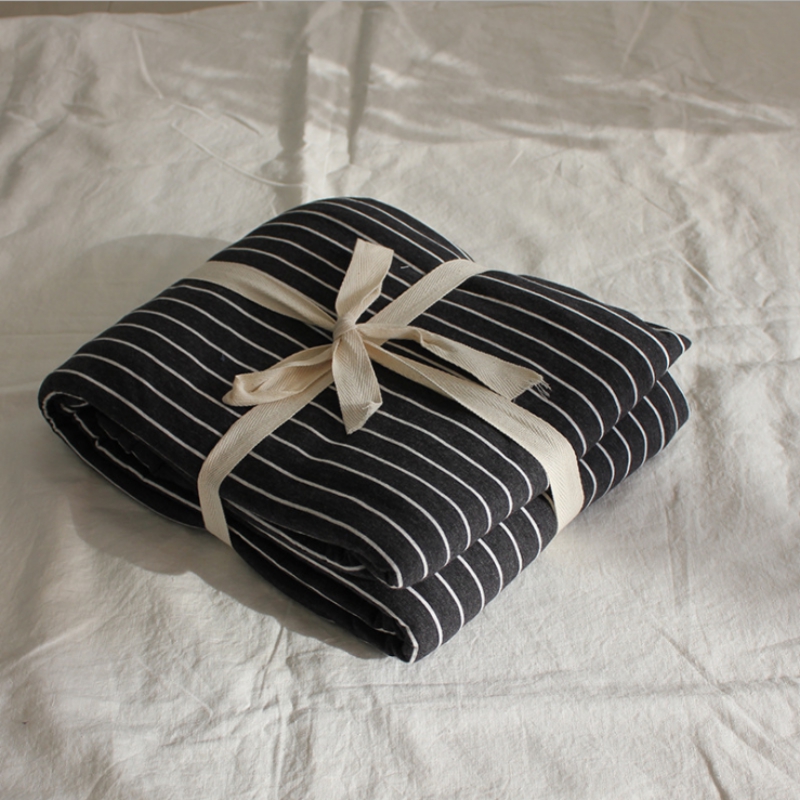 2024新款天竺棉（色纺纱条纹针织棉）系列-单被套 200*230cm 黑色窄条