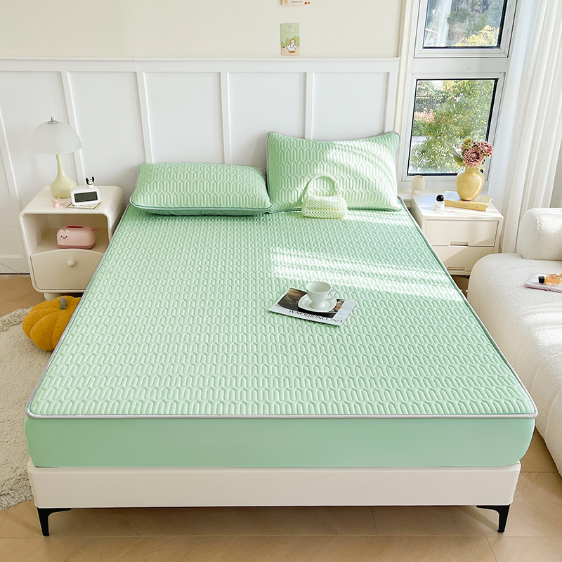 2024新款凉感丝乳胶凉席床笠床罩床垫保护套-纯色款 120cmx200cm 丁香绿