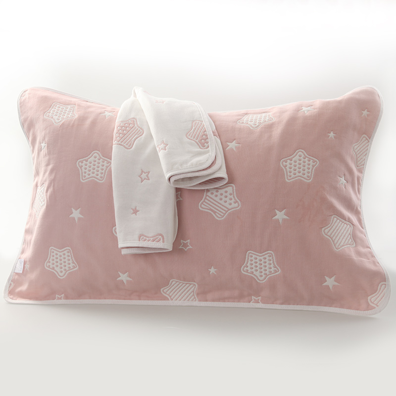 2019新款六层纱布枕巾-50*80cm/对 星星粉色