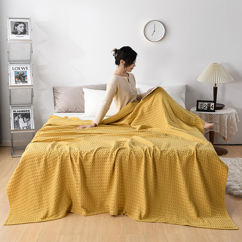 2023新款日式华夫格盖毯毯子 150cmx200cm 姜黄色