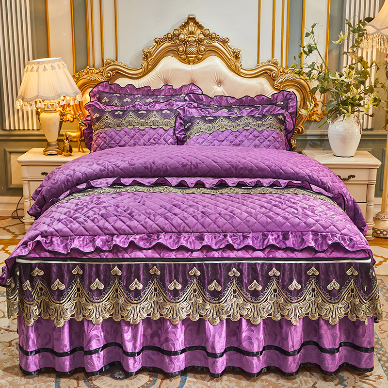 2021新款天鹅绒全夹棉系列盛世佳人-四件套 1.8m床裙款四件套 盛世佳人 丁香紫