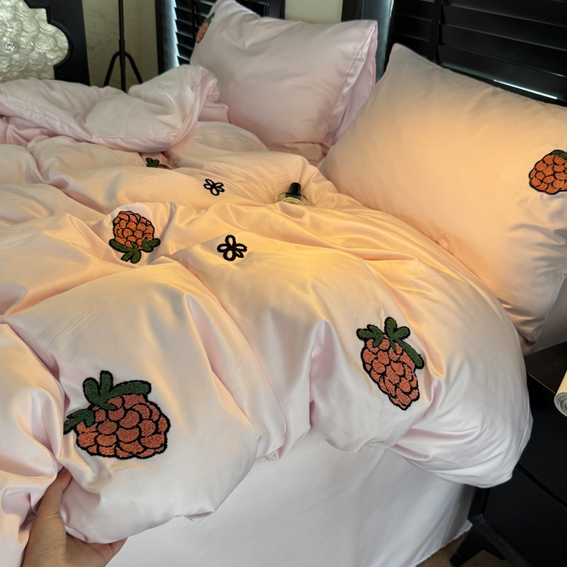 2026新款冰丝刺绣款四件套 水洗真丝刺绣款-树莓粉黛