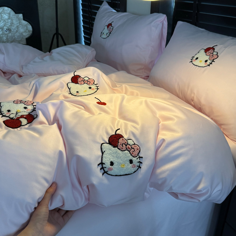 2026新款冰丝刺绣款四件套 水洗真丝刺绣款-樱桃小喵