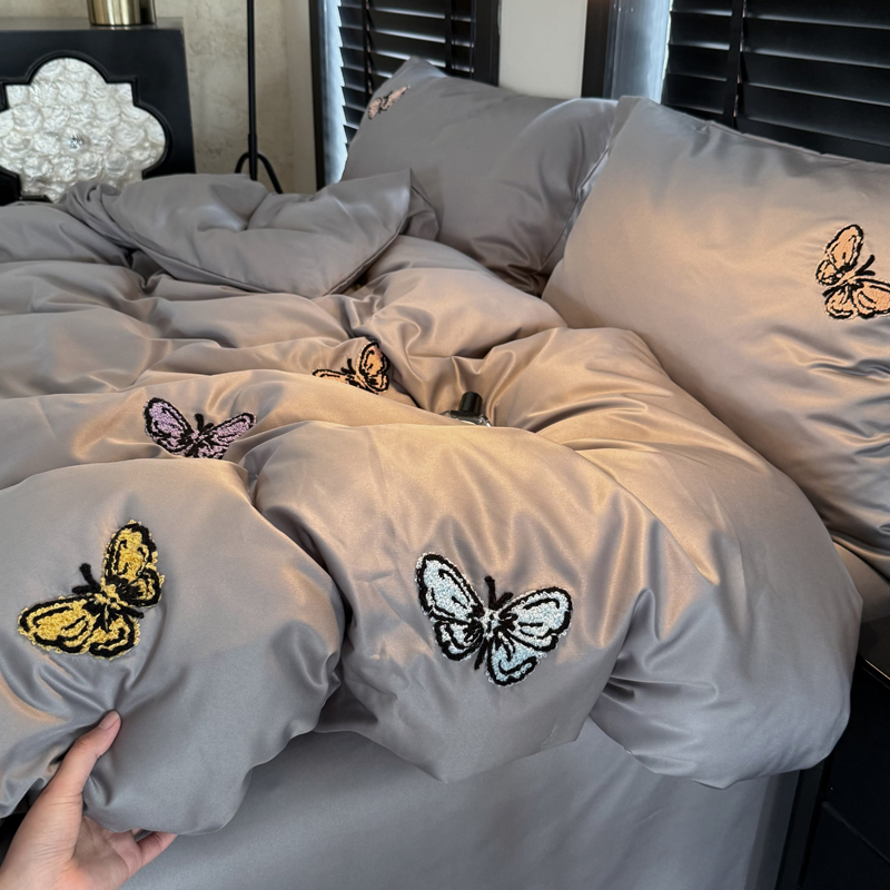 2026新款冰丝刺绣款四件套 水洗真丝刺绣款-秘境蝴蝶