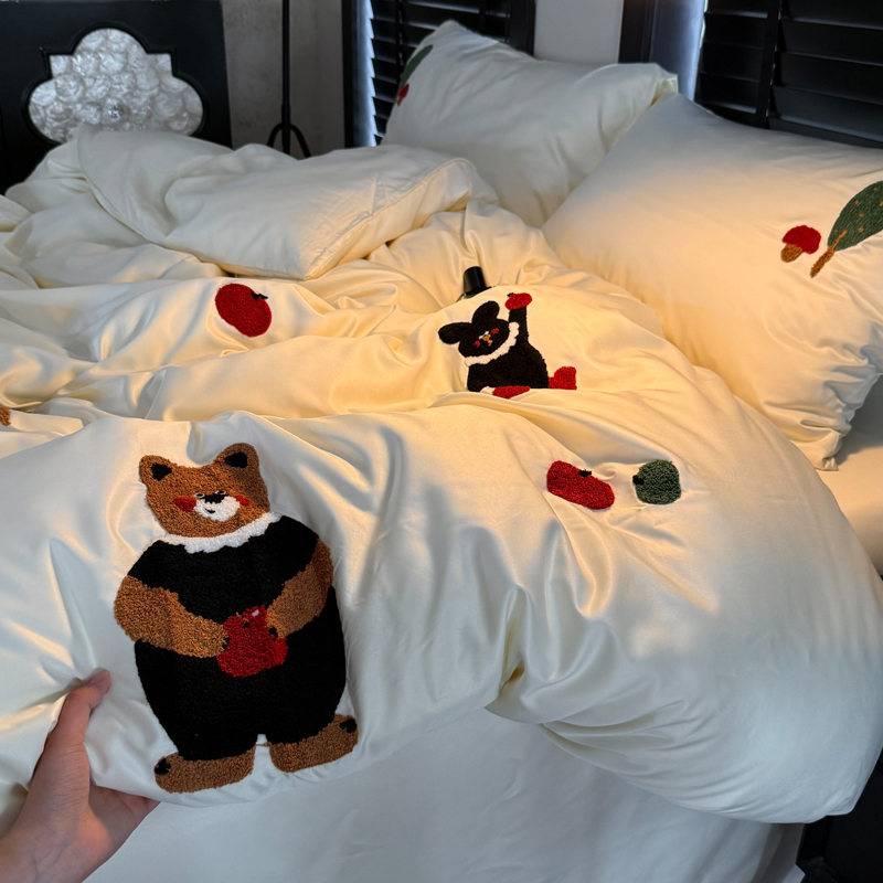 2026新款冰丝刺绣款四件套 水洗真丝刺绣款-熊熊乐园