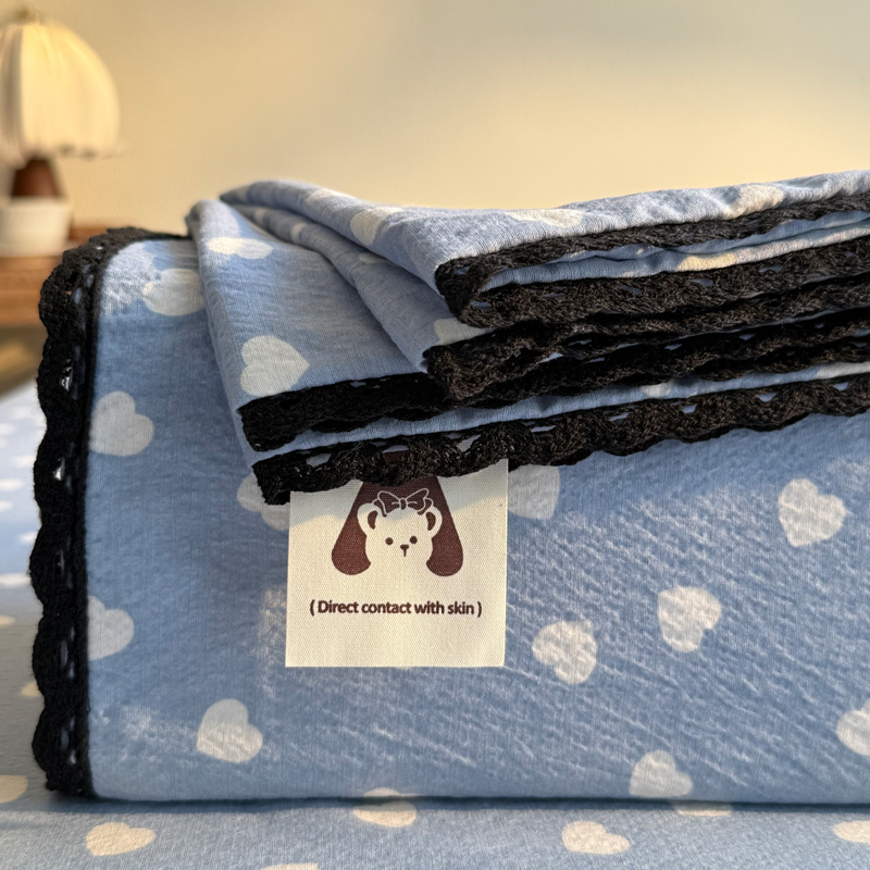 2026新款黑花边单床单 心蓝