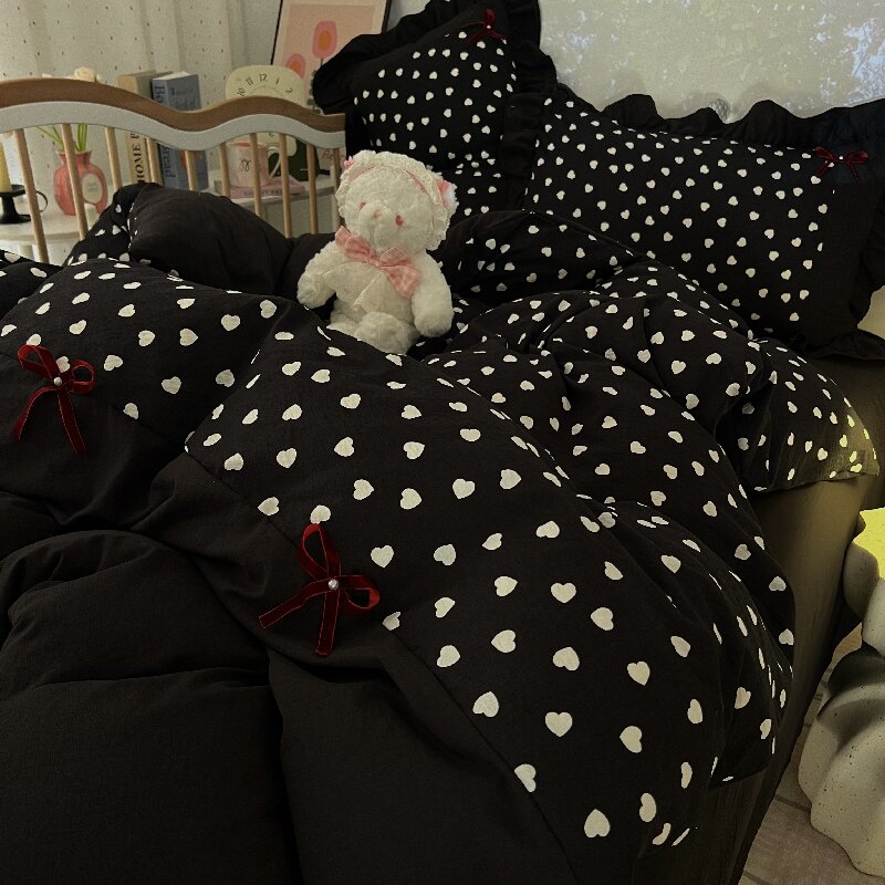 2026新款云感双层纱珍珠蝴蝶结花边款四件套