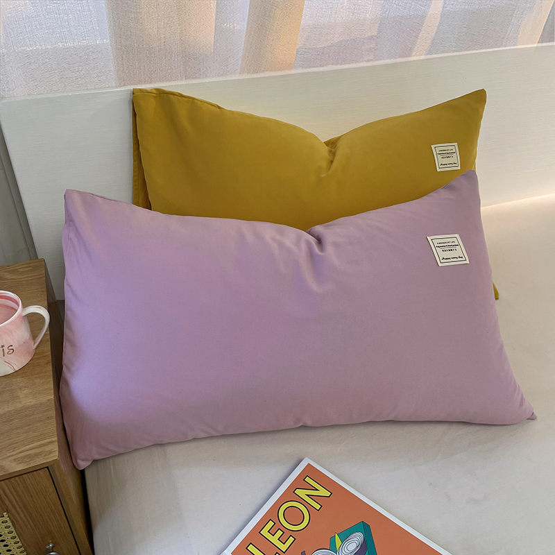 2021新款纯色混搭风单枕套 48cmX74cm/对 奶芋紫+银杏黄