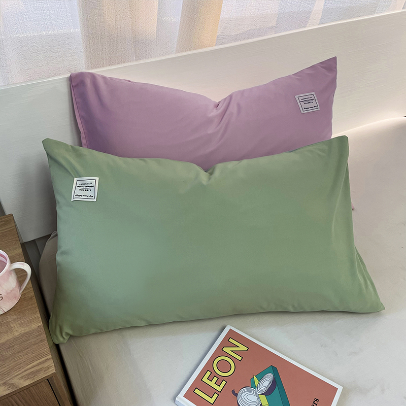 2021新款纯色混搭风单枕套 48cmX74cm/对 银杉绿+奶芋紫
