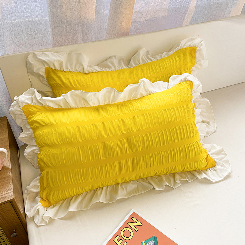 2021新款纯色泡泡纱枕套 48X74cm枕套一对 亮丽黄