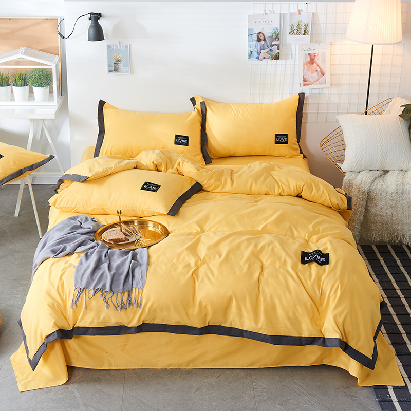 2019新款-磨毛可可款磨毛四件套 床单款1.8m（6英尺）床 可可-柠檬黄