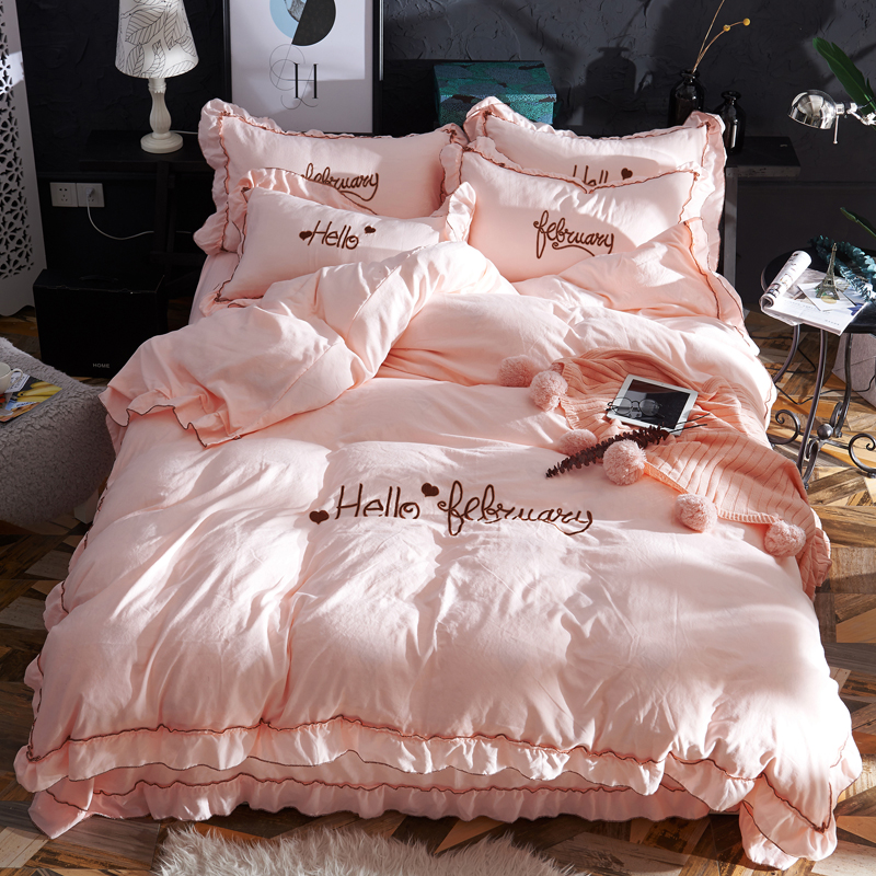 2019新款-韩版水洗棉四件套 床单款1.5m（5英尺）床 玉色