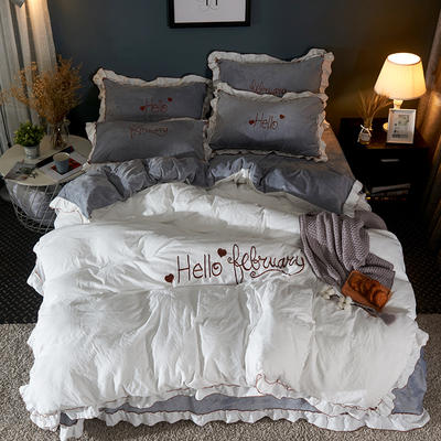 2019新款-水洗棉水晶绒系列四件套 床单款1.8m（6英尺）床 白云
