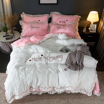2019新款-水洗棉水晶绒系列四件套 床单款1.5m（5英尺）床 海棠