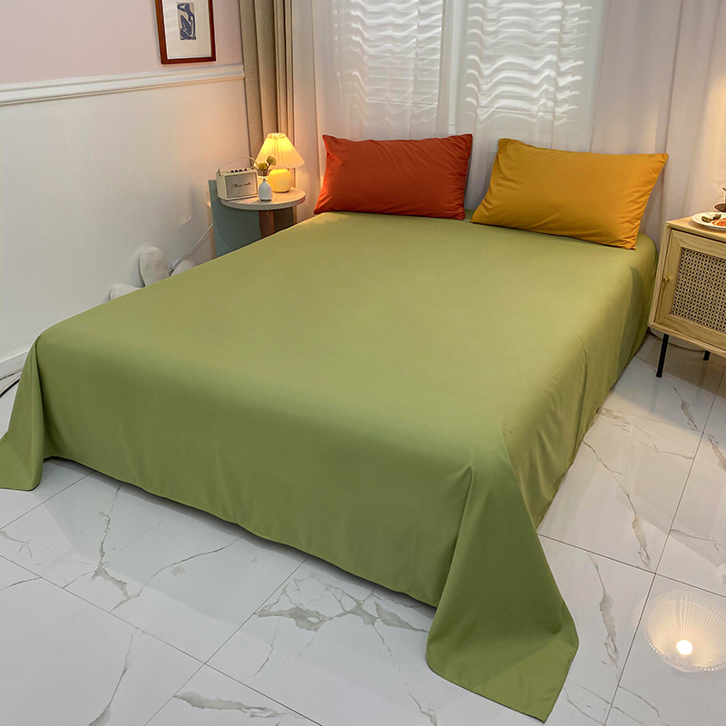 2021新款-磨毛纯色混搭系列单被套单床单枕套 床单230x245cm 豆绿-床单