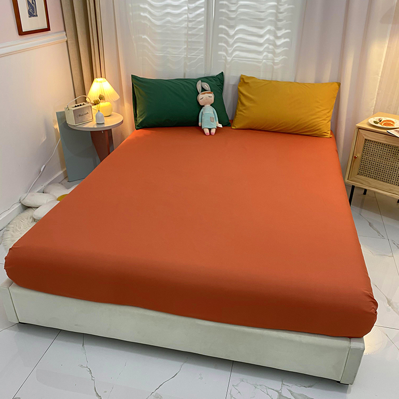 2021新款-磨毛纯色混搭系列单被套单床单枕套 床笠180X200cm 橙色床笠