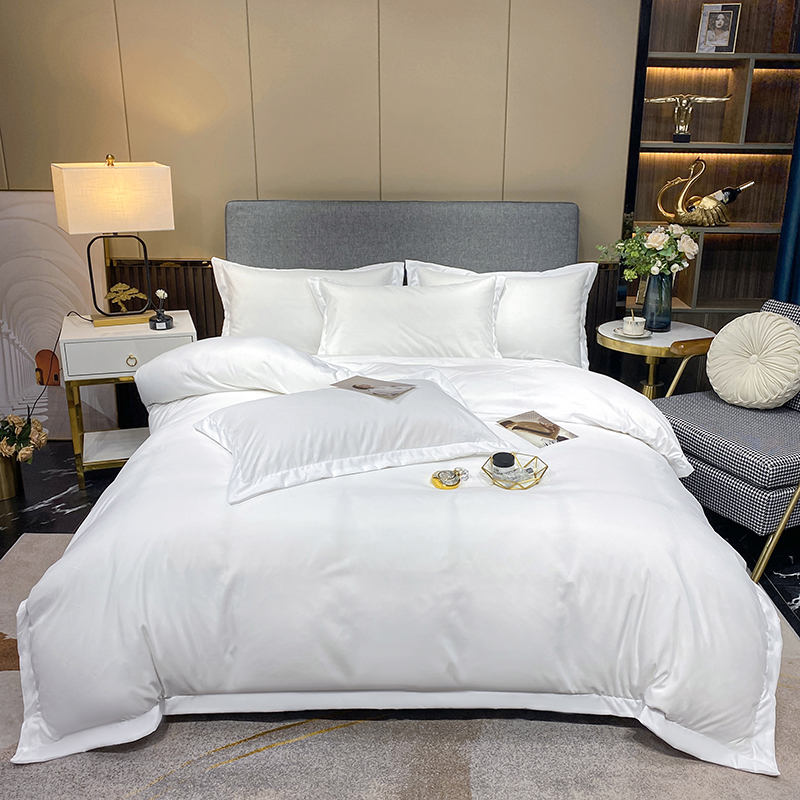 纯白宾馆四件套五星级酒店布草名宿白色床上用品可定制 床笠款：1.2米床 三件套 宽边白