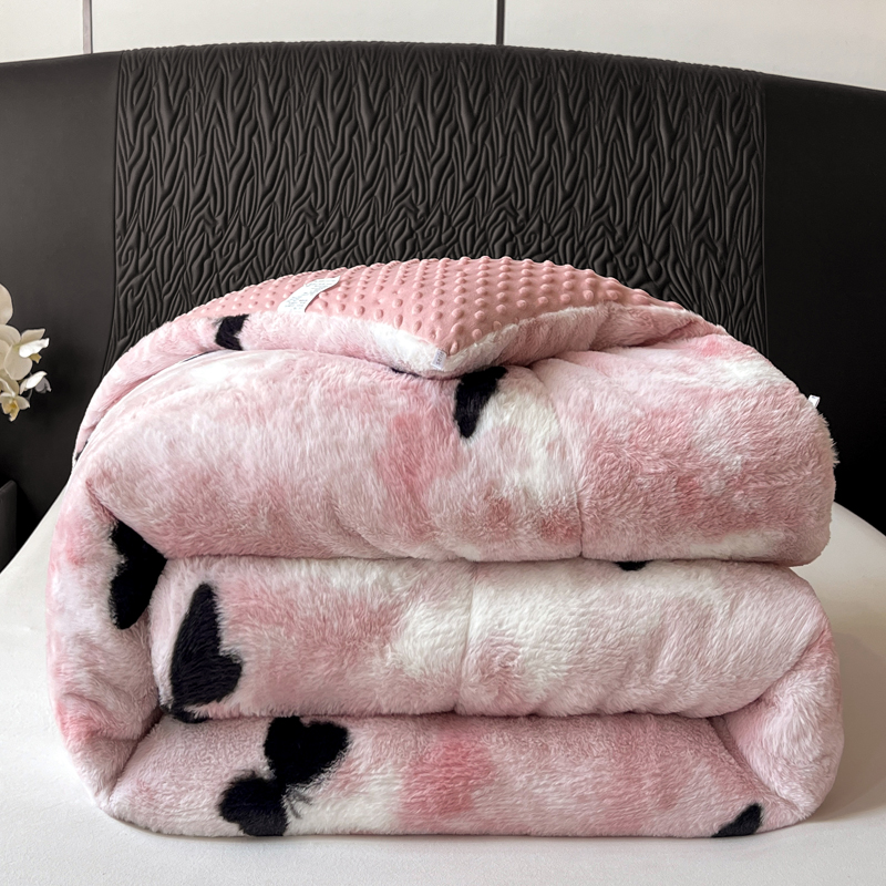 2025新款兔毛印花豆豆被被子被芯 蝶恋