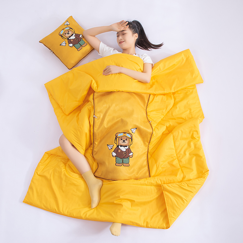 2023新款麂皮绒毛巾绣抱枕被 大号50*50cm（145*195cm） 黄色