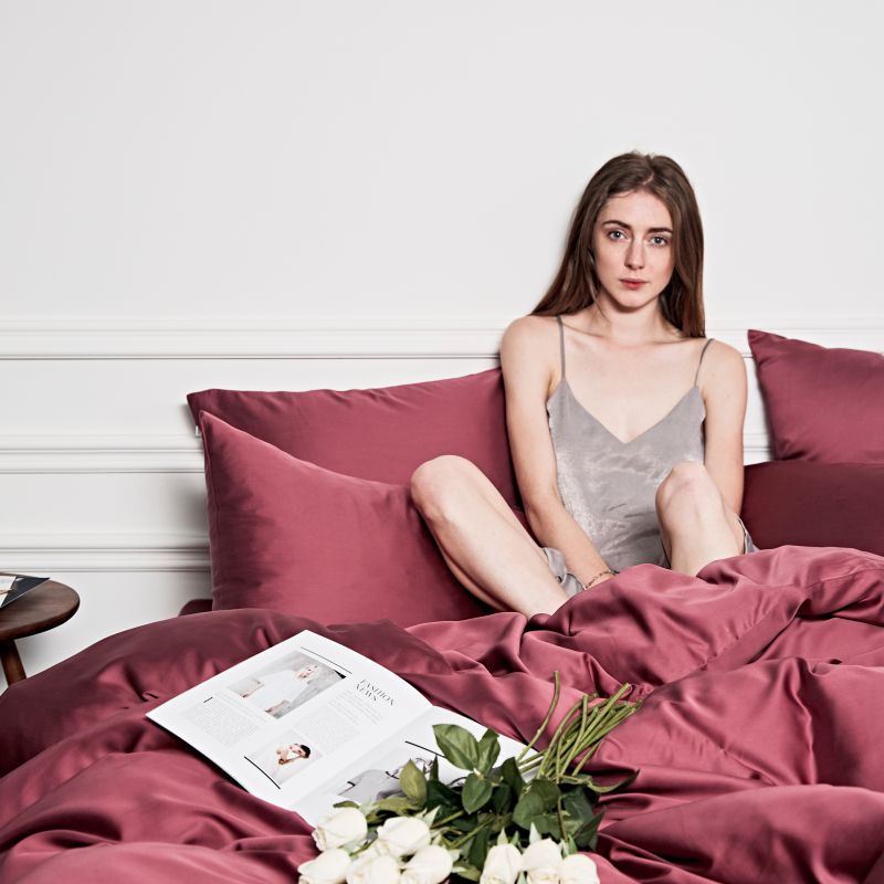 2019新款-素色天丝四件套 1.8m（6英尺）床 古典红
