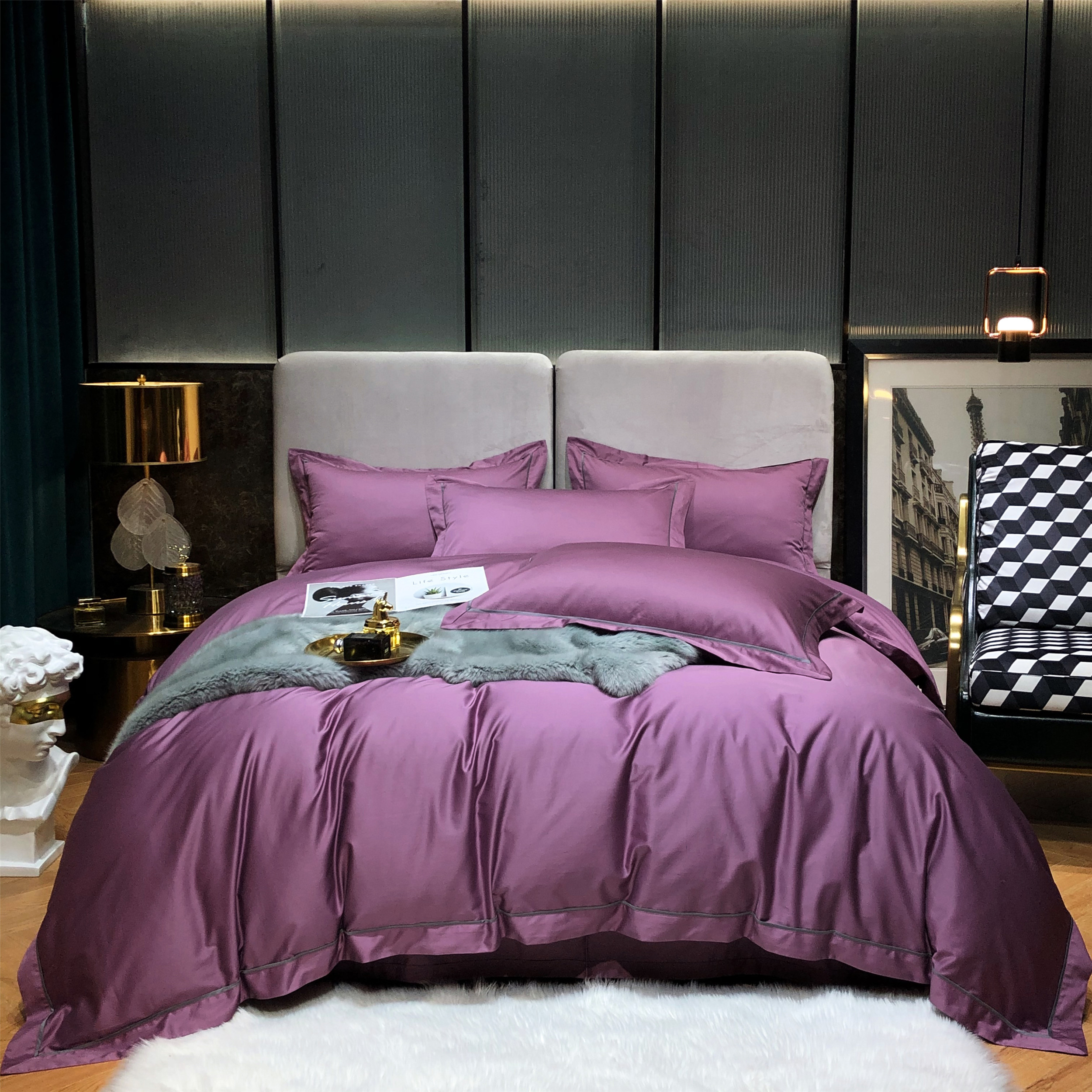 2020新款100支博纳澳棉系列四件套实拍图 1.8m床单款四件套 优雅紫