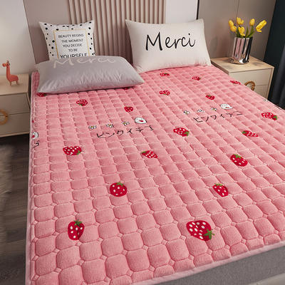 2022新款-法莱绒床垫保暖牛奶绒防滑床护垫床褥学生垫子可机洗 0.9*2.0m 甜心草莓