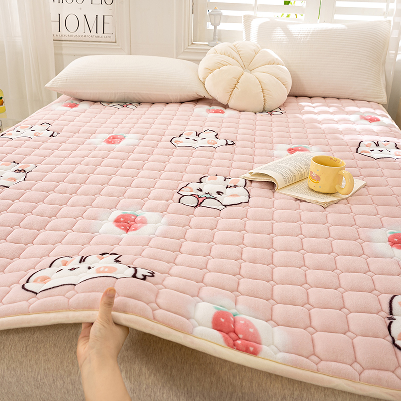 2023新款牛奶绒床垫保暖法莱绒防滑床护垫床褥学生垫子可机洗 90x200cm 草莓兔
