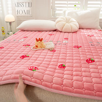 2023新款牛奶绒床垫保暖法莱绒防滑床护垫床褥学生垫子可机洗 90x200cm 甜心草莓