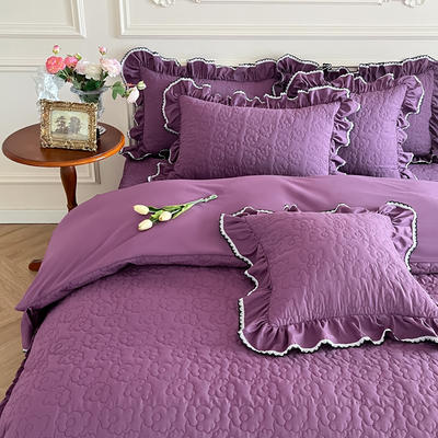 2023新款亲肤水洗棉绗缝单品枕套-温妮 48x74cm一对 温妮-葡萄紫