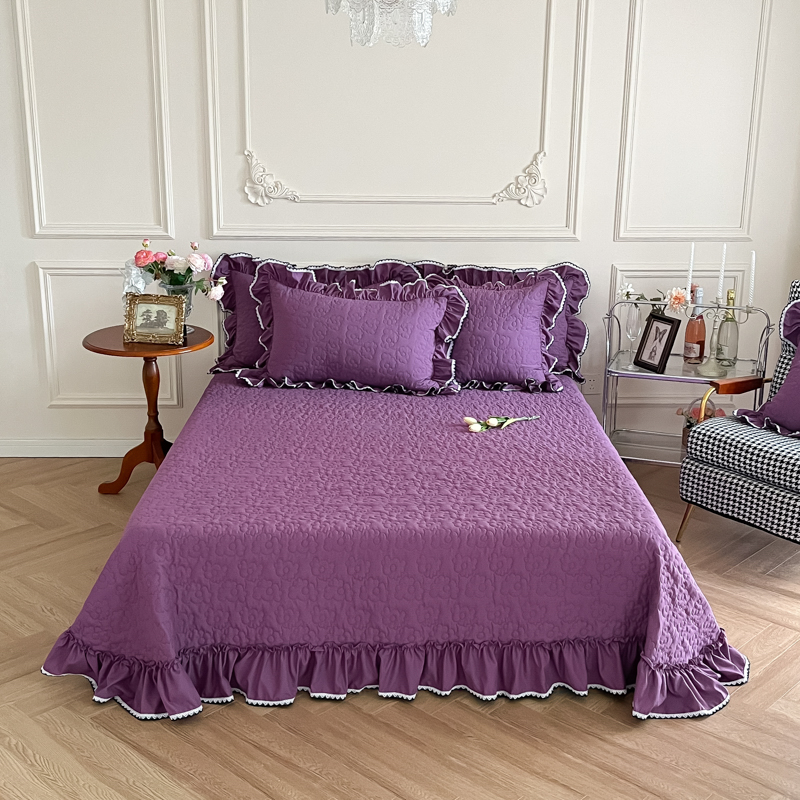 2023新款亲肤水洗棉绗缝单品床盖-温妮 单床盖245*270cm 温妮-葡萄紫