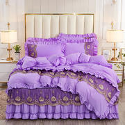 2020新款磨毛刺绣床裙套件莫兰迪系列—床裙四件套 单枕套/对 莫兰迪-紫色