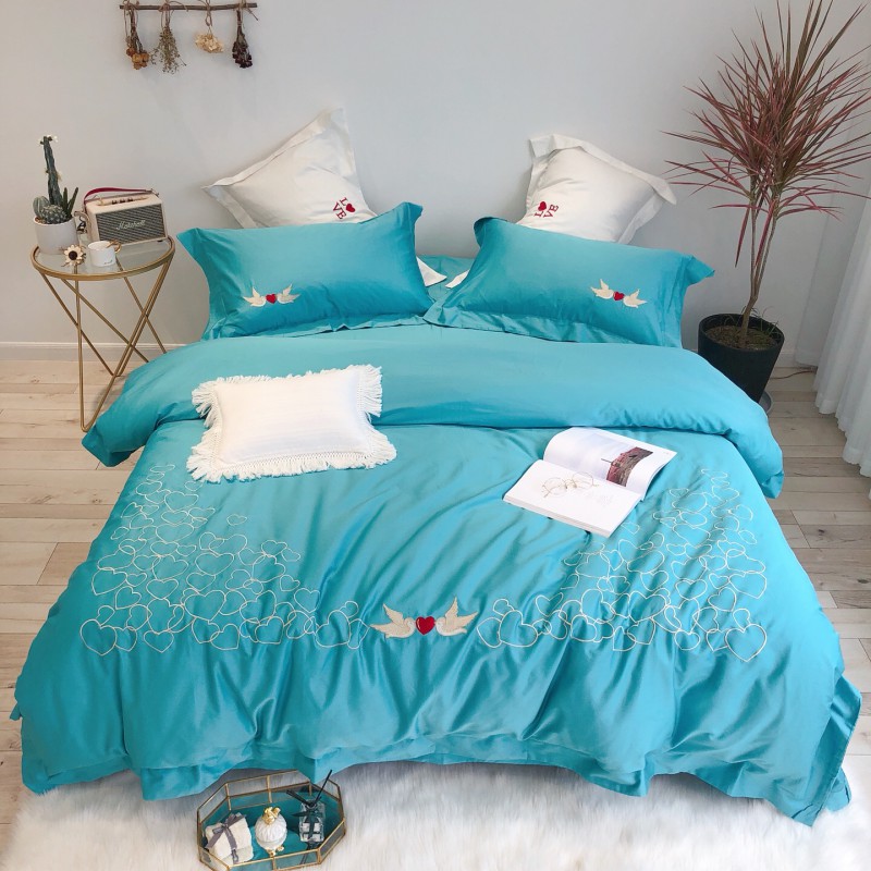 2019新品实拍  高定刺绣长绒棉四件套 安吉拉 1.8m（6英尺）床（牛皮纸礼盒） 安吉拉