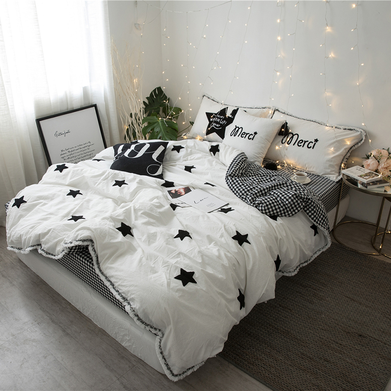2019新品北欧图 新款水洗棉刺绣四件套 标准床单款 (1.5米-1.8米通用) 五角星