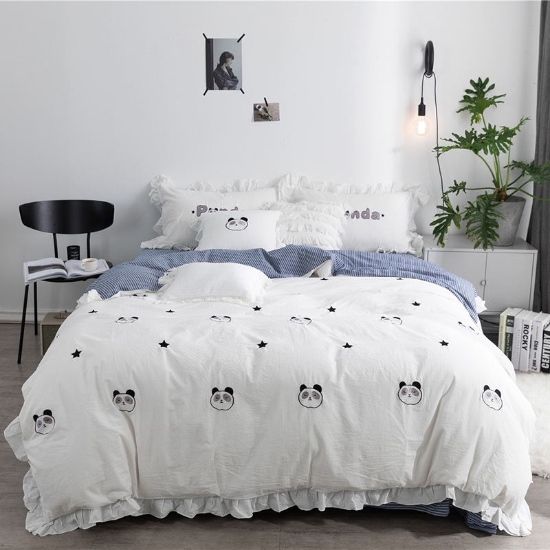 2019新品北欧图 新款水洗棉刺绣四件套 标准床单款 (1.5米-1.8米通用) 小熊猫