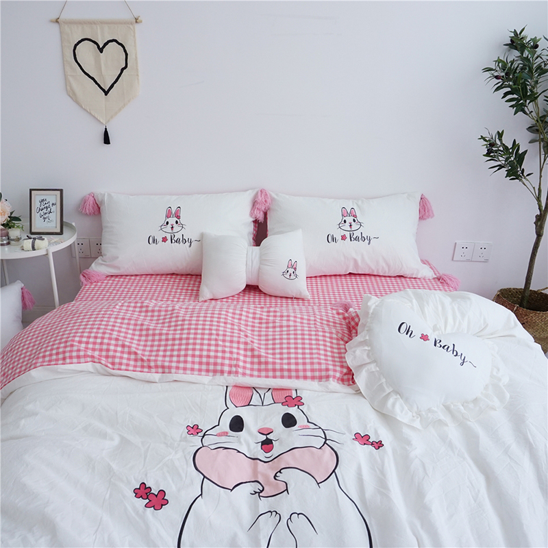 2019新品ins小清新四件套 标准床单款 (1.5米-1.8米通用) 一只兔子白