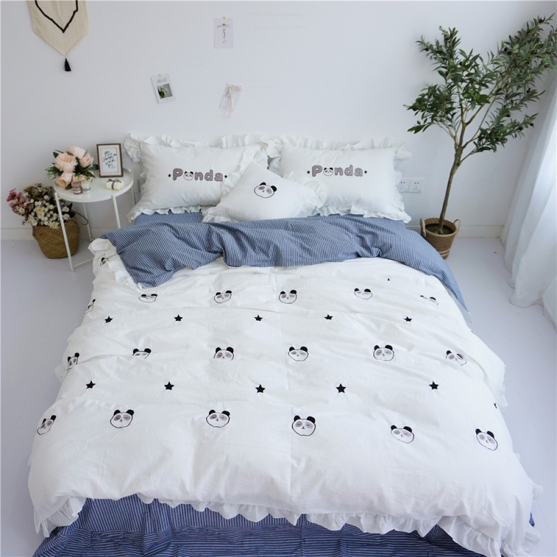 2019新品ins图 新款水洗棉刺绣四件套 标准床单款 (1.5米-1.8米通用) 小熊猫