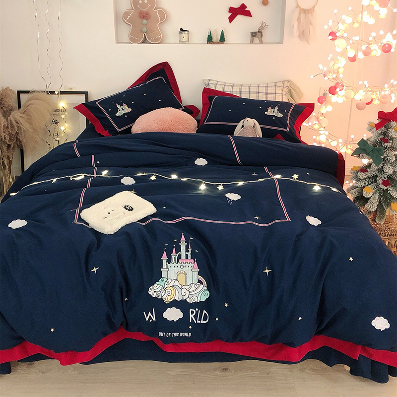 2019秋冬高定磨毛-城堡系列四件套（风格二） 1.5m（5英尺）床（精致手提袋） 城堡