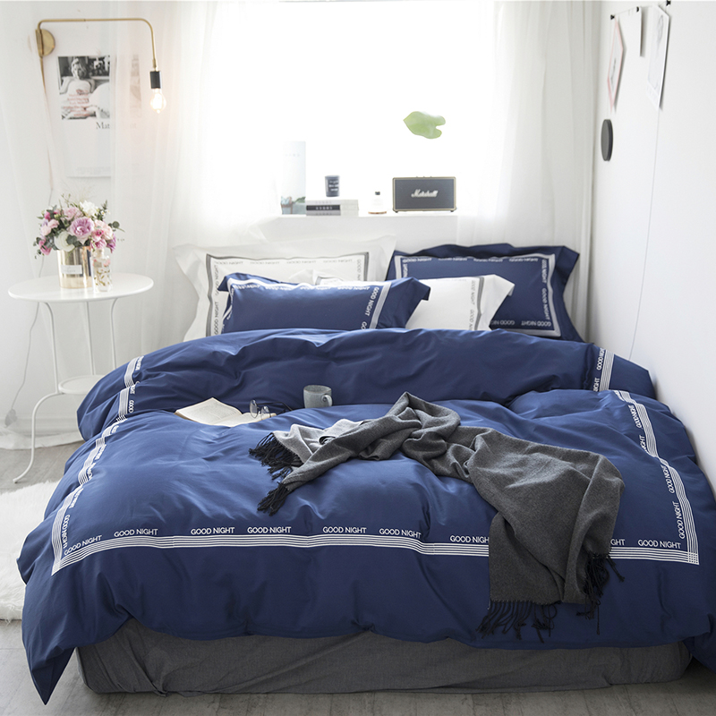 2019春夏新品-晚安 60支埃及长绒棉四件套 1.5m（5英尺）床（精致手提袋） 晚安 蓝