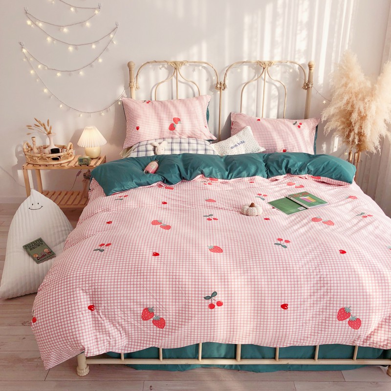 2019新款-秋冬针织棉四件套 床单款1.8m（6英尺）床 草莓和樱桃