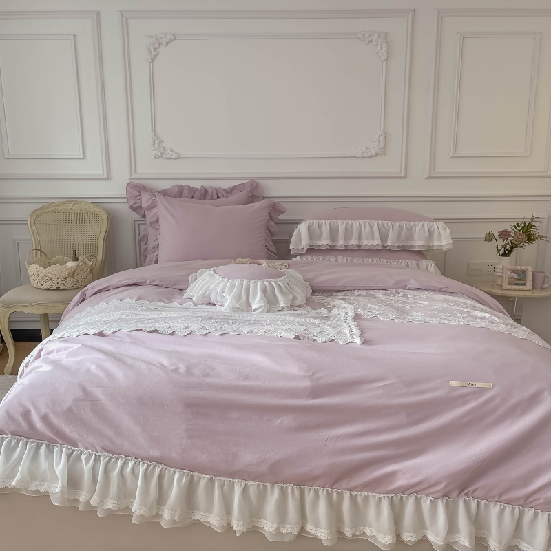 2021新款法式蕾丝5色四件套——风格二 1.5m床单款四件套 奶油紫