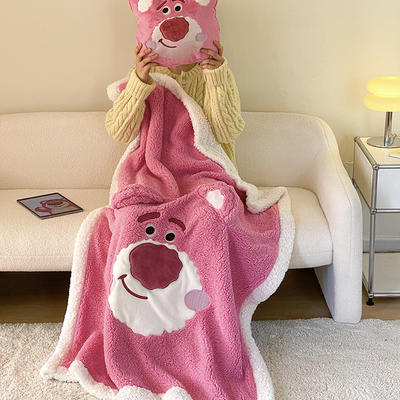 2022新款230g定制素色大朵羊羔绒刺绣毛毯 150*200cm 粉粉草莓熊